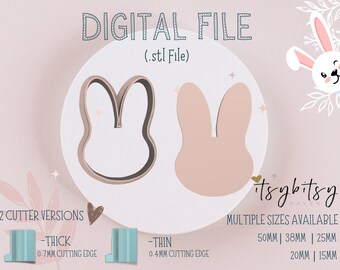 Easter Bunny Head Shape Clay Cutter • Fondant Cutter • Cookie Cutter | Digital STL File | Downloadable File For 3D Printing | 5 Sizes