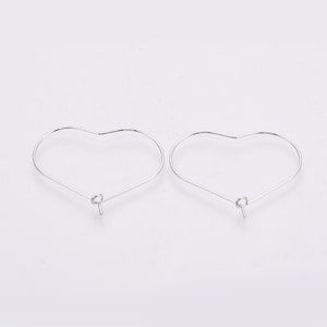 2 pairs (4pcs), 30x36x1.5mm; Brass Hoop Earrings, Heart, Real Platinum Plated