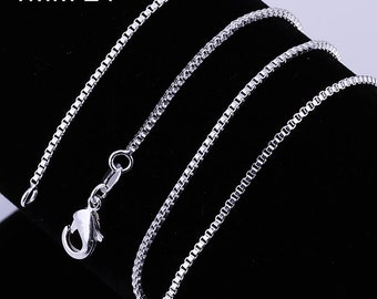 Silver Brass Box Chain Necklace, 24 inch, 1mm