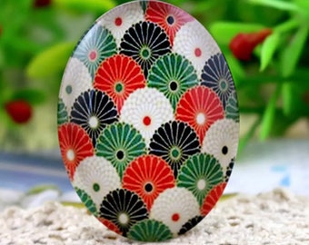 1pc, 30x40mm, Big Handmade Floral Photo Glass Cabochons, Oval