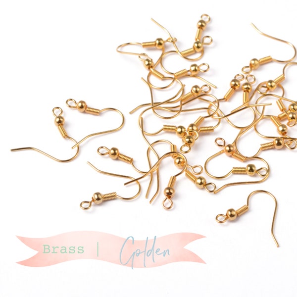 50pcs/100pcs,  18x17x0.8mm, Brass Earring Hooks, Ear Wire, with Beads in Golden