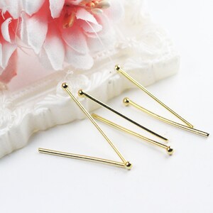 5 Stück 27mm 14K Light Gold Plattiertes Messing 1mm starke Kugel Kopfnadel
