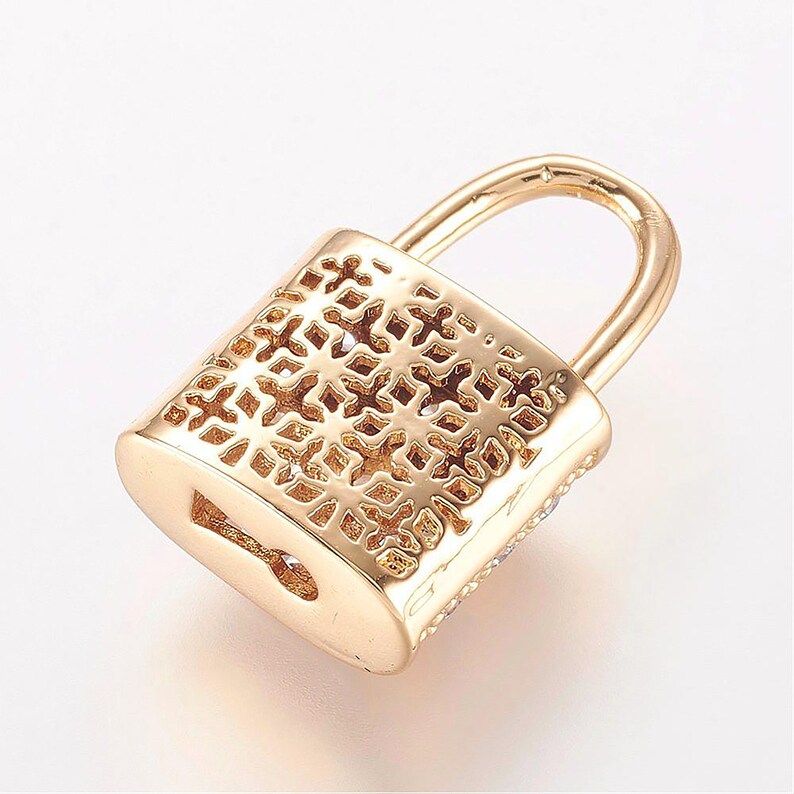 Brass Micro Pave Cubic Zirconia Pendants 1pc Lock Mixed Color 18.5x11.5x6mm