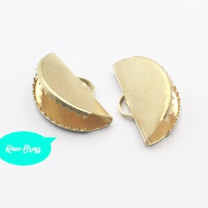 6pcs, 25x12mm, Raw Brass Ribbon Crimp End / Ribbon Crimp Ends with 1 Loop Findings