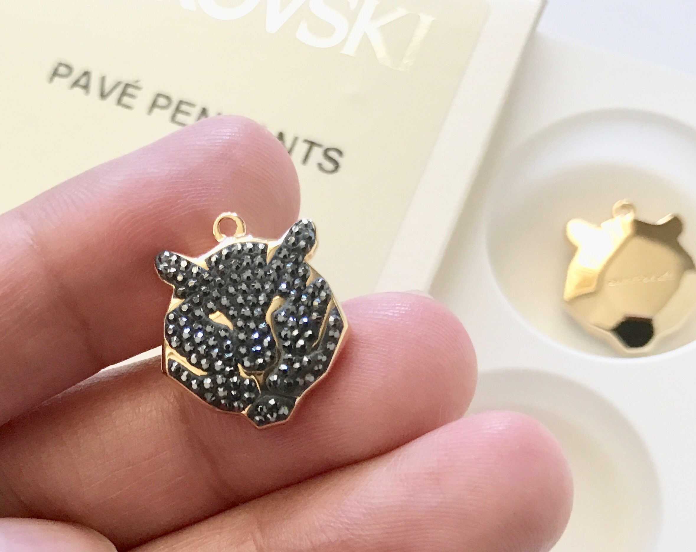 Genuine Swarovski Tiger Pavé Pendant in Jet Gold Base - Etsy