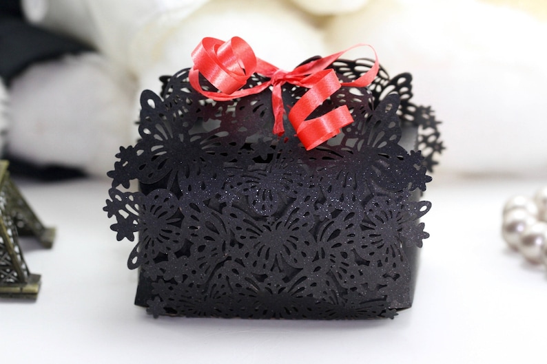 1pack Black Lace Cut Butterfly Favour Box 10pcs