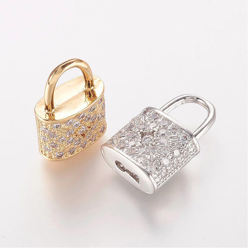Brass Micro Pave Cubic Zirconia Pendants 1pc Lock Mixed Color 18.5x11.5x6mm