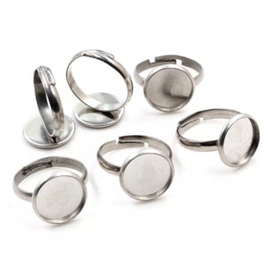 2pcs, 12mm, Stainless Steel Adjustable Ring Settings Blank/Base,Fit 12mm Glass Cabochons