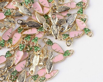 2pcs / 5pcs, 17.5x5.5x2mm, Ciondoli in lega di carota strass smalto, rosa