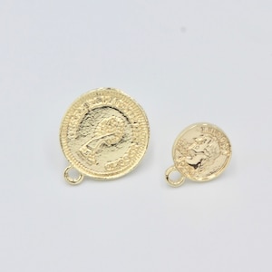 1 pair(2pcs), 12mm/19mm, Vintage Style Coin Alloy Ear Stud in Gold