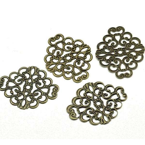 5pcs, 37x30mm, Iron Based Alloy Lead & Nickel Safe Filigree in Antique Bronze Flower Wraps Filigree Stamping Connectors