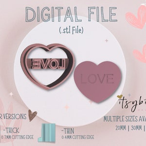 Heart Love Shape Clay Cutter • Fondant Cutter • Cookie Cutter | Digital STL File | Downloadable File For 3D Printing | 3 Sizes