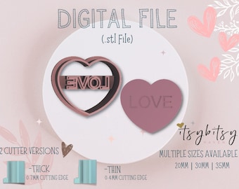 Heart Love Shape Clay Cutter • Fondant Cutter • Cookie Cutter | Digital STL File | Downloadable File For 3D Printing | 3 Sizes