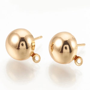10pcs (5 pairs), Iron Stud Earring Findings, with Loop, Nickel Free, Half Round, Real 18K Gold Plated