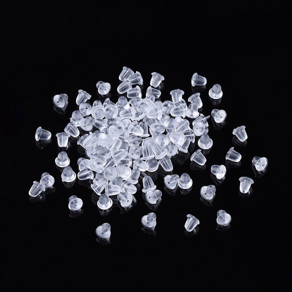 Approx 500pcs, 6x5x4mm, Plastic /Rubber hypoallergenic Earnuts / Earring Backs // Stoppers // Ear Post Nut in Clear / Transparent