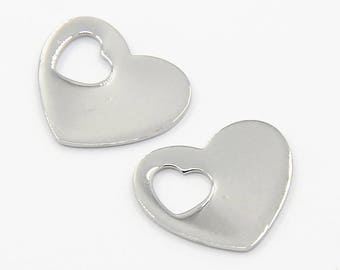 5 pcs, 15x18x1mm, 304 Stainless Steel Blank Stamping Tag Heart Charms Pendants in stainless steel colour