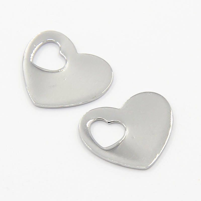 10 Ciondoli Cuore In Acciaio Inox Per Gioielli - Charm Liscio Dorato, 16x16mm, Per Collane, Bracciali Fai Da Te - Foto 8