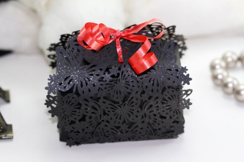 1pack Black Lace Cut Butterfly Favour Box 10pcs
