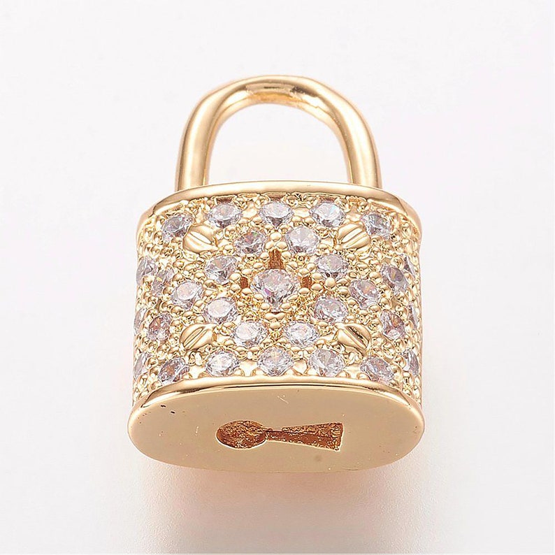 Brass Micro Pave Cubic Zirconia Pendants 1pc Lock Mixed Color 18.5x11.5x6mm