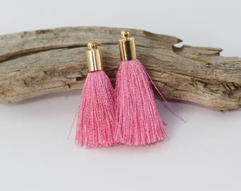 2pc Approx 35-40mm, Beautiful Dark Pink Silk Tassel In Gold Cap