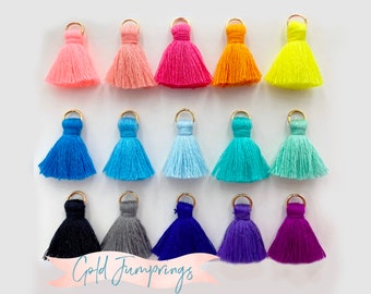 2pcs/4pcs/10pcs, 2cm Cotton Tassel in Gold jump ring - Choose Your Colour