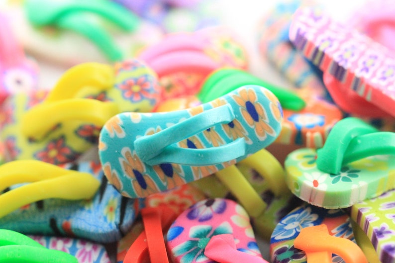 Mixed Multi-color Flower Slippers Flat Back Cabochon Polymer Clay 12x25mm 5pcs