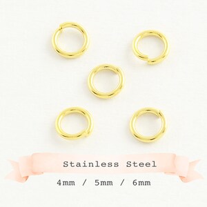 50pcs, 4/5/6mmx0.8mm, 304 Stainless Steel Close but Unsoldered Jump Rings in Golden