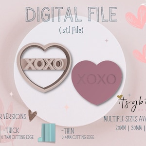 Heart XOXO Shape Clay Cutter • Fondant Cutter • Cookie Cutter | Digital STL File | Downloadable File For 3D Printing | 3 Sizes