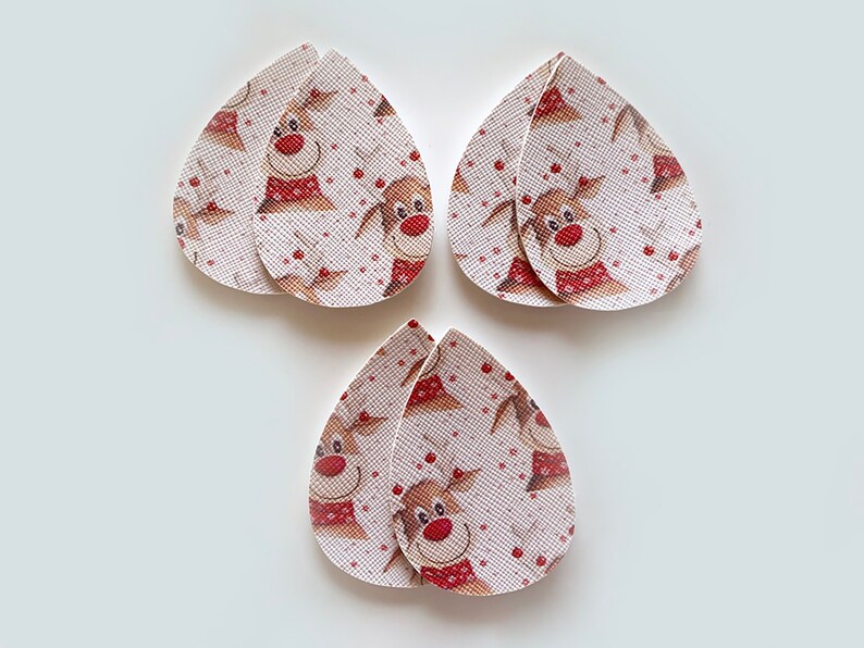 PU Leather Faux Leather Drop Shaped Die Cut Pendant in Reindeer Prints II 60mmx40mm 2pcs4pcs