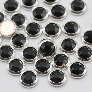 1pc,  SS34(7.069mm), Genuine Swarovski 2078H Silver Framed Cabochon Flatback Hotfix in Jet AB
