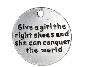 2pcs Antique Silver Charm, Shoe Quote, Zinc Alloy Pendant (24mm)