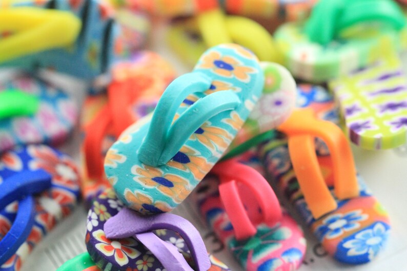 Mixed Multi-color Flower Slippers Flat Back Cabochon Polymer Clay 12x25mm 5pcs