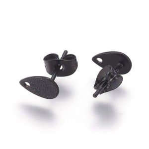 2/4pcs, 8x5x0.7mm, 304 Stainless Steel Stud Earring Findings, Textured, Drop in Gunmetal