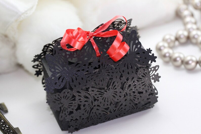1pack Black Lace Cut Butterfly Favour Box 10pcs