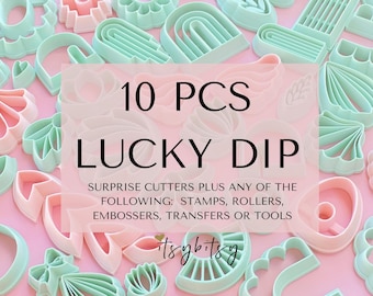 10PC Lucky Dip Polymer Clay Cutters, Stamps, Embossers