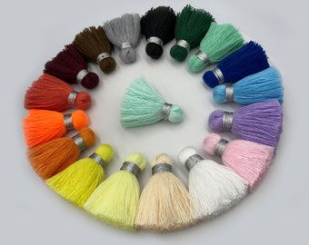 2pcs, 4cm Silver Embellished Brush Cotton Tassel - Choose Your Colour