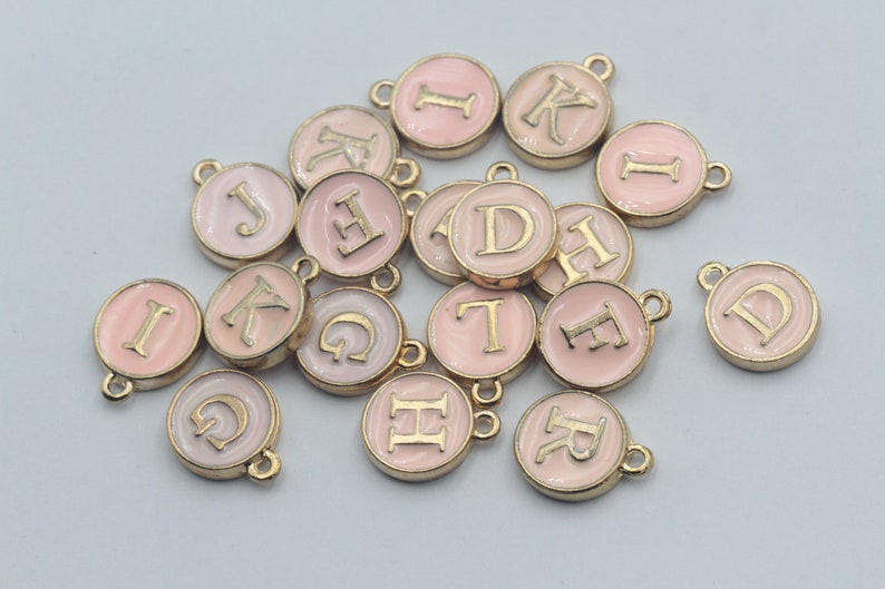 1pc , 12x15mm , Round Enamel Alphabet / Letter Pendant / Charm in Pink ...
