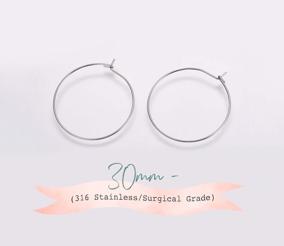 30mm, 316 Stainless Steel Hoop Surgical Grade Hoops Earrings