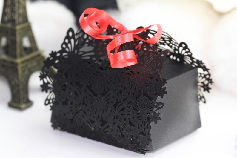 1pack Black Lace Cut Butterfly Favour Box 10pcs
