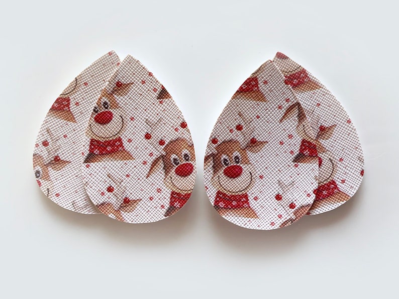 PU Leather Faux Leather Drop Shaped Die Cut Pendant in Reindeer Prints II 60mmx40mm 2pcs4pcs