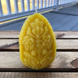 Carved Egg Beeswax Candle - 4”tall x 3”wide