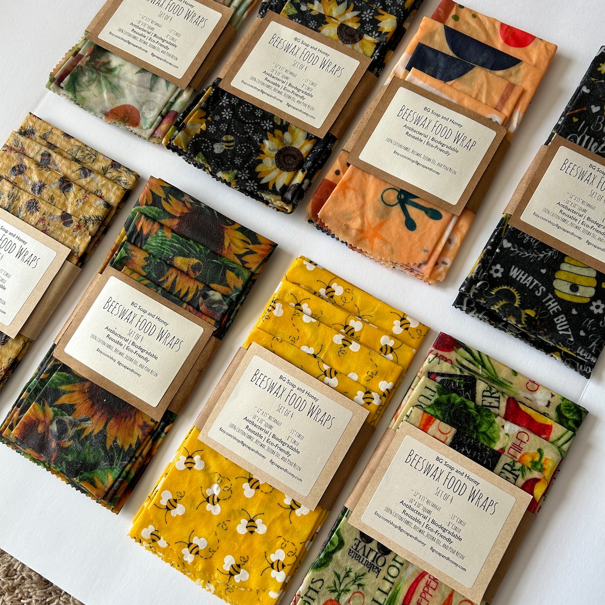 Beeswax Food Wrap Set of 4- Reusable Food Wraps - Food Storage - Green Living - Eco Friendly Kitchen - Etsy