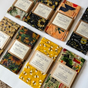 Beeswax Food Wrap Set of 4- Reusable Food Wraps - Food Storage - Green Living - Eco Friendly Kitchen