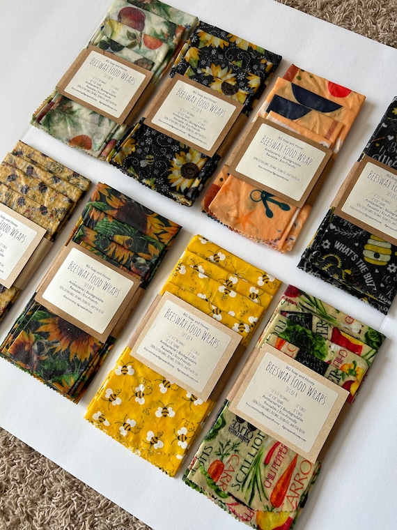 Beeswax Food Wrap Set of 4- Reusable Food Wraps- Bread Wrap - Food Storage - Green Living - Eco Friendly Kitchen