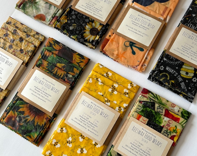 Beeswax Food Wrap Set of 4- Reusable Food Wraps- Bread Wrap - Food Storage - Green Living - Eco Friendly Kitchen