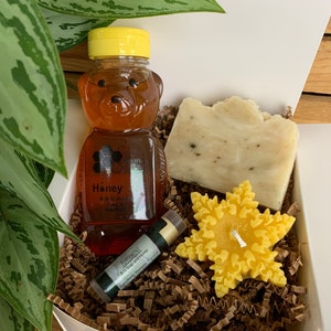Gift Box- Gift Package- Gift Basket- 12oz honey bear, Double Mint Soap, Snowflake Candle, Lip Balm