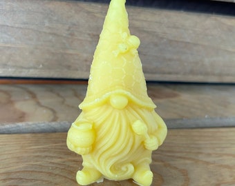 Gnome Beeswax Candle- holding honeypot and honey dipper