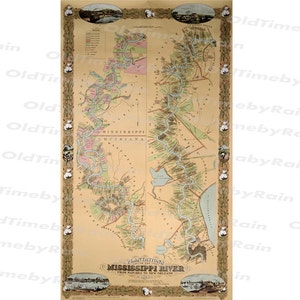 Vintage ancienne carte du Mississippi/Téléchargement d'image Style rétro Design/ressource vieille carte impressions numériques/plantation sur le fleuve Mississippi/1858/