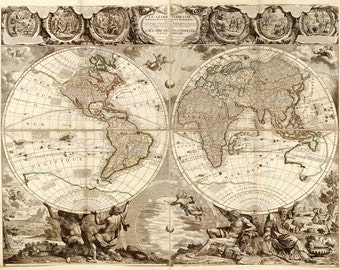 Античная карта мира 1708 год
