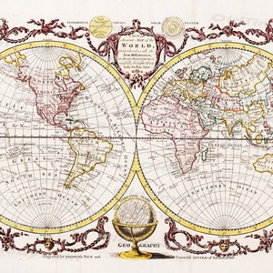 Vintage Old World Map/Image Download Retro Style Design/Resource Old Map Digital Prints/Baldwyn World Map/1782